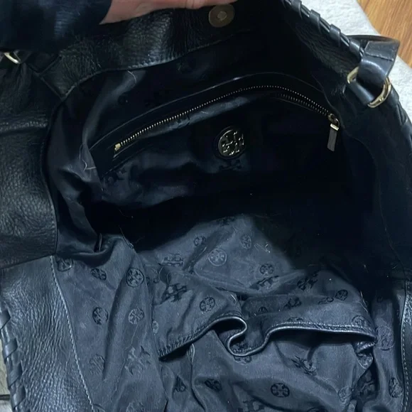 Tory Birch Black Leather Tote Purse, Lightly Used, Leather Detail, - Picture 2 of 7